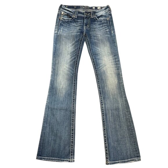 Miss Me Bootcut Jeans Womens Size 27 Distressed Embellished Rhinestone Denim Blu - Picture 2 of 7